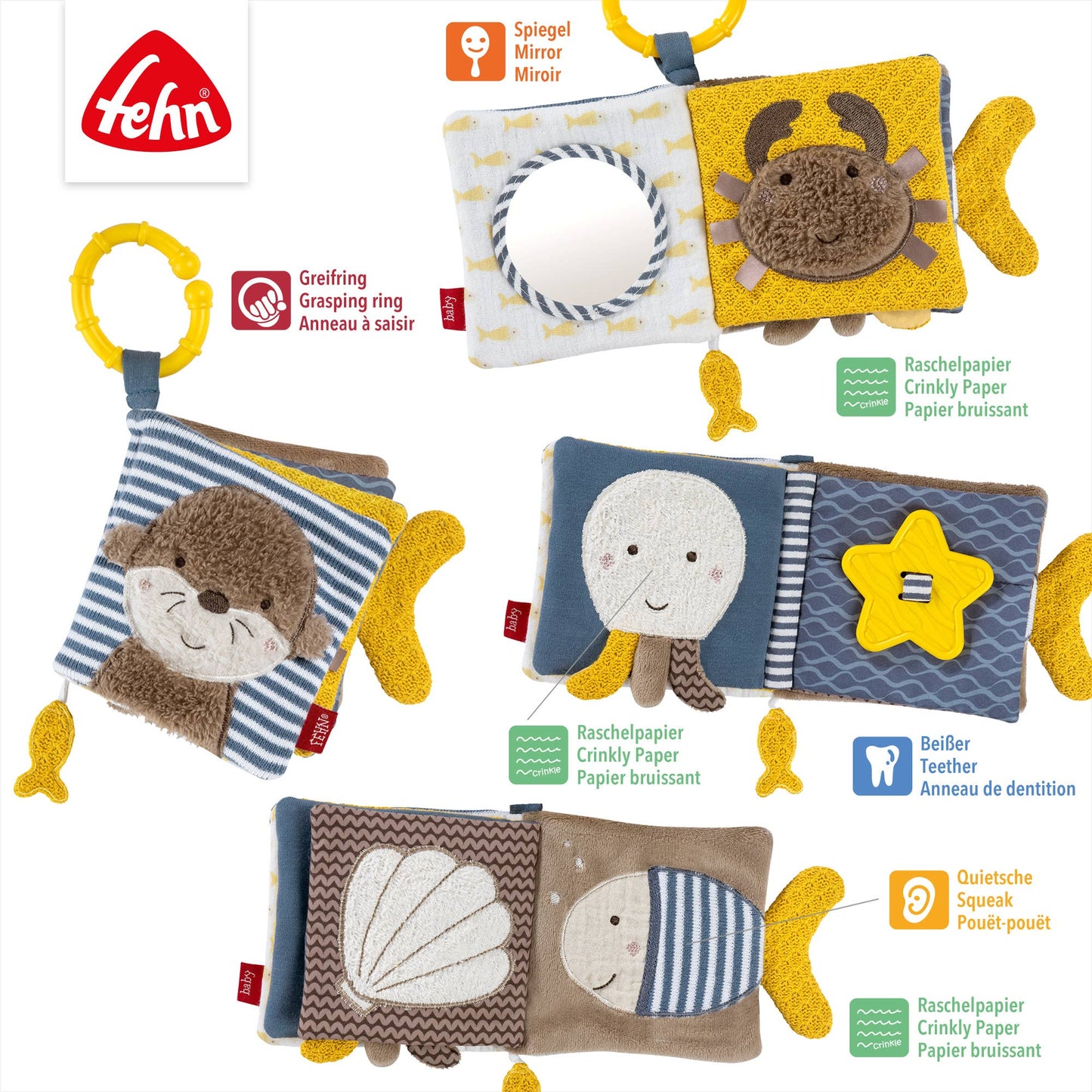 Otter fabric book - touch book with animal motifs