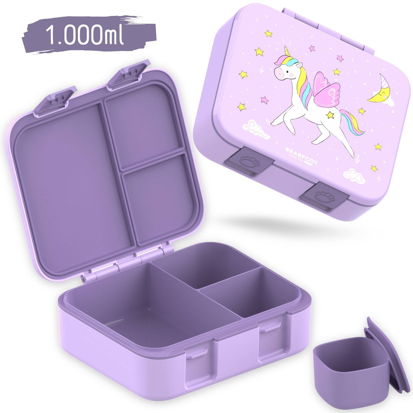 Lunchbox with compartments, lightweight & leak-proof - Unicorn purple: 1,000ml