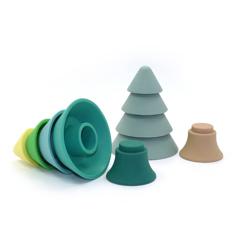 Stackable Silicone Tree: Educational Toy: Green and yellow