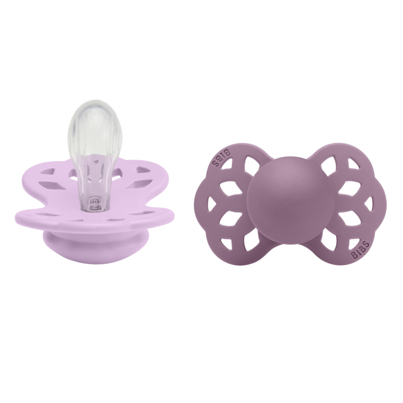 BIBS Pacifier Infinity Symmetrical Silicone - 2 Pack (Colour: Violet Sky/Mauve | Size 1)