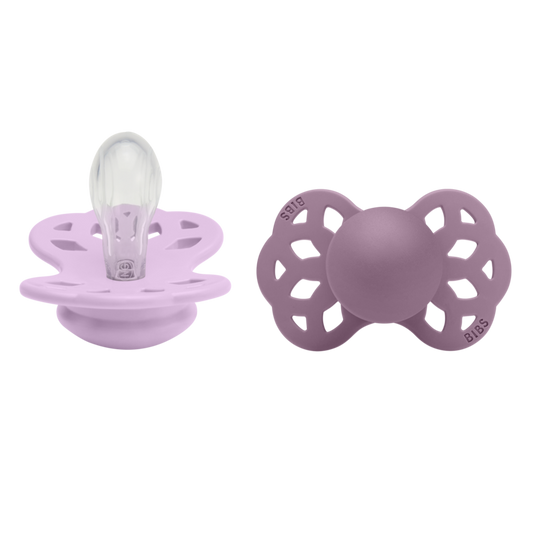 BIBS Pacifier Infinity Symmetrical Silicone - 2 Pack (Colour: Violet Sky/Mauve | Size 1)