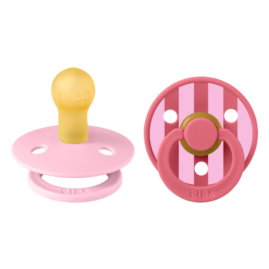 BIBS Pacifier Studio - 2 PACK (Colour: Block Latex & Baby Pink Coral mix | Size 1)