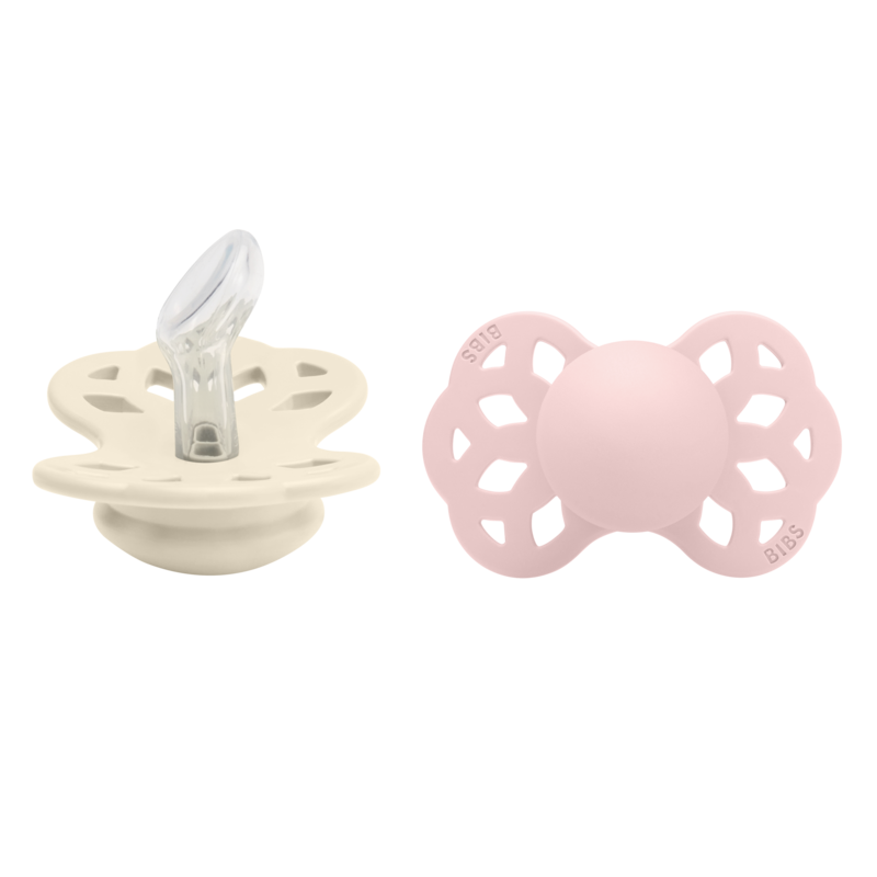 BIBS Pacifier Infinity Anatomical Silicone - 2 Pack (Colour: Ivory/Blossom | Size 1)