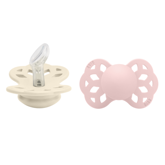 BIBS Pacifier Infinity Anatomical Silicone - 2 Pack (Colour: Ivory/Blossom | Size 1)