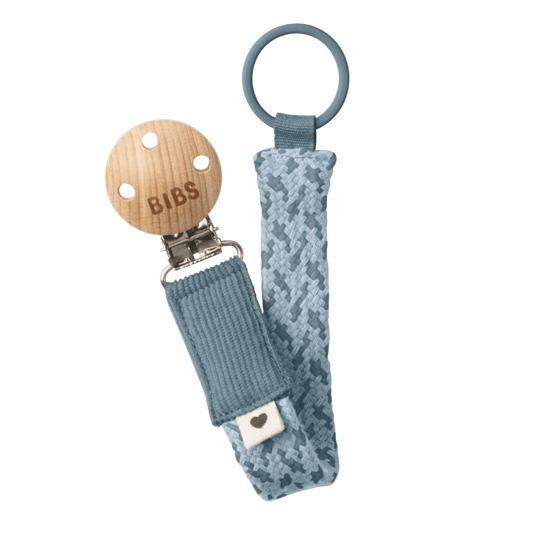 Bibs Pacifier Clip Braided | Petrol/Baby Blue