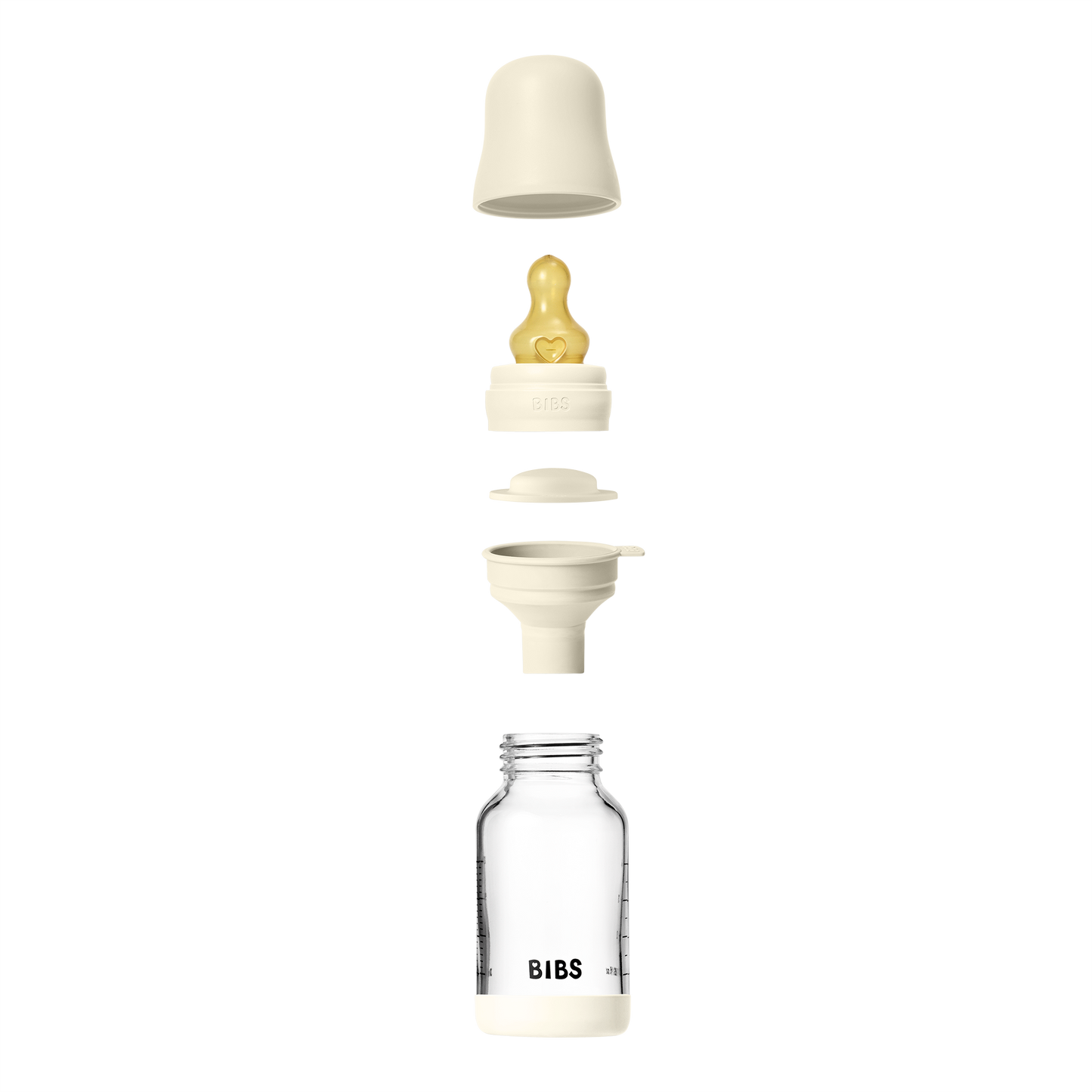 Bibs Glass Baby Bottle Round Latex - Slow Flow (Colour: Ivory | Size: 120ml)