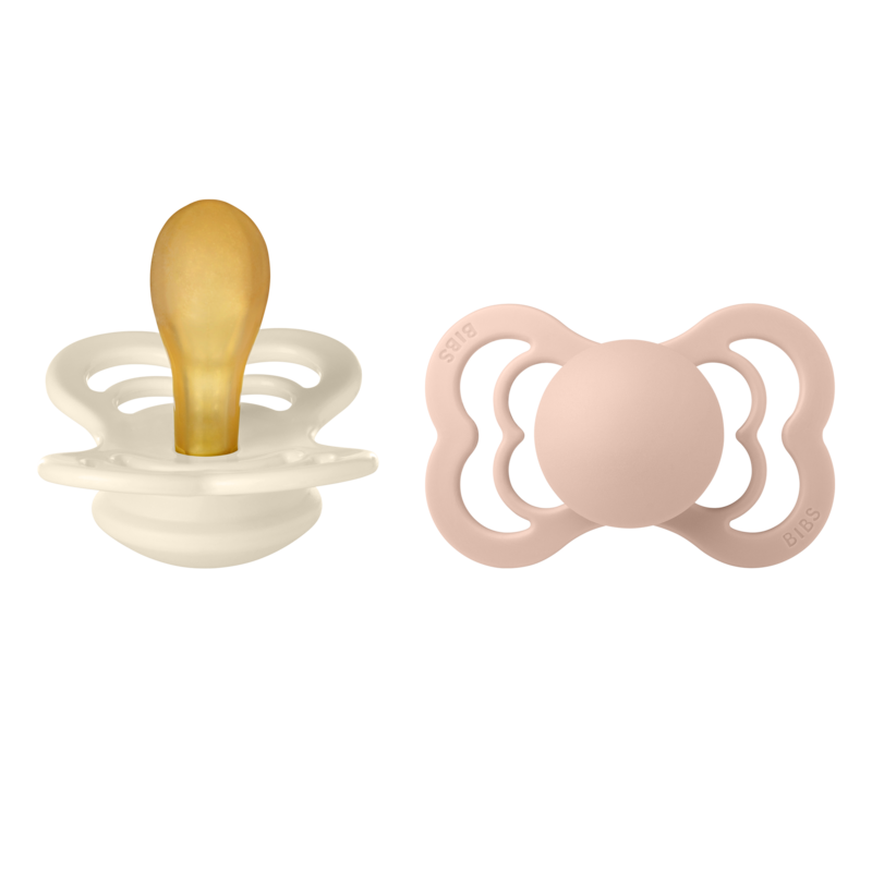 BIBS Pacifier Supreme Symmetrical Latex - 2 Pack (Colour:  Ivory/Blush | Size 2)