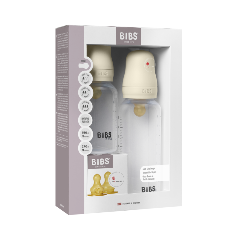 Bibs Grow and Flow Baby Bottle Round Latex Set (Colour: Ivory | Size: 150ml/270ml)