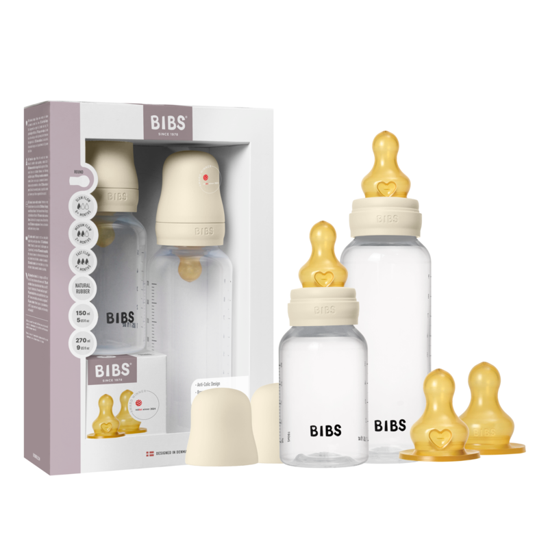 Bibs Grow and Flow Baby Bottle Round Latex Set (Colour: Ivory | Size: 150ml/270ml)