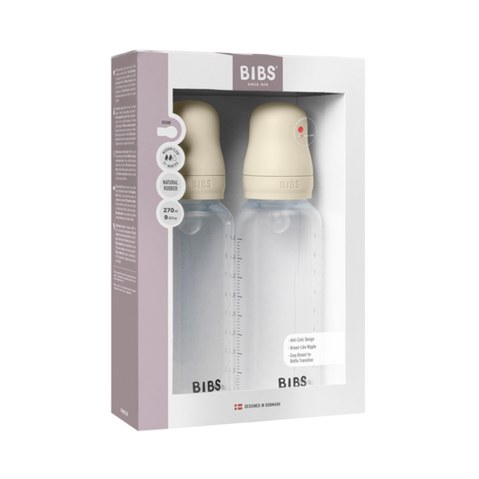 Bibs Baby Bottle Round Silicone - Medium Flow - 2 pack (Colour: Ivory | Size: 270ml)