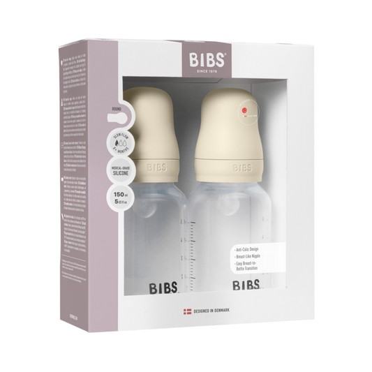 Bibs Baby Bottle Round Latex - 2 pack | Slow Flow (Colour: Ivory | Size: 150ml)