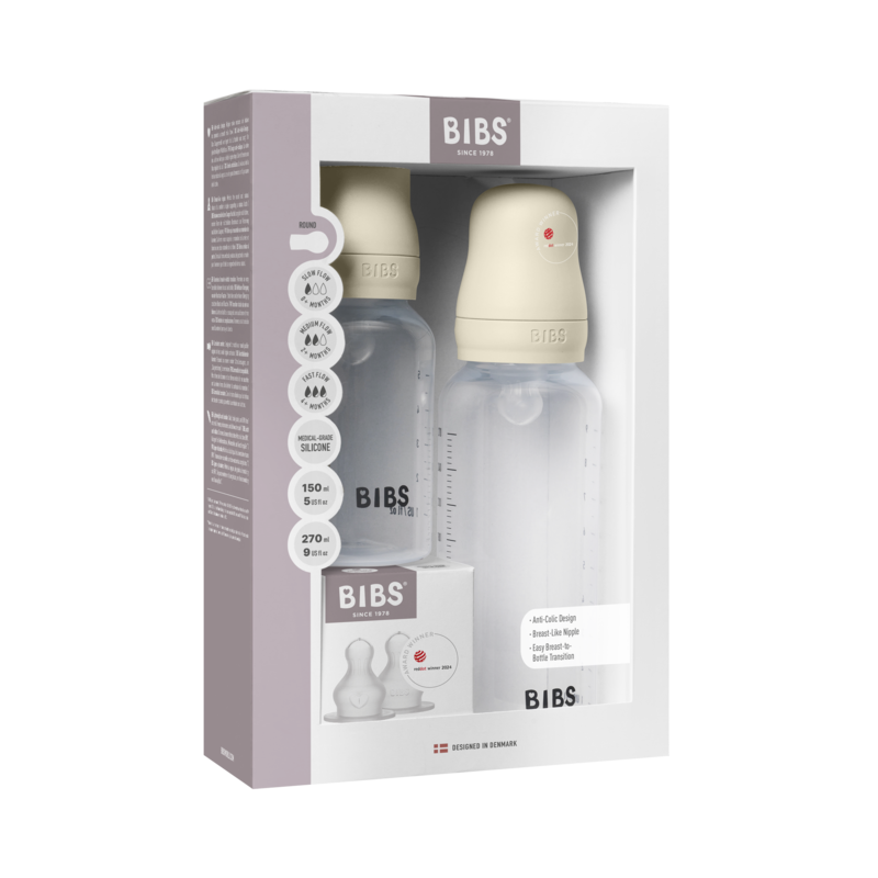 Bibs Grow and Flow Baby Bottle Round Silicone Set (Colour: Ivory | Size: 150ml / 270ml)