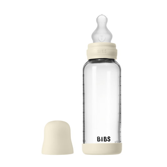 Bibs Baby Glass Bottle Round Silicone  - Medium Flow (Colour: Ivory | Size: 240ml)
