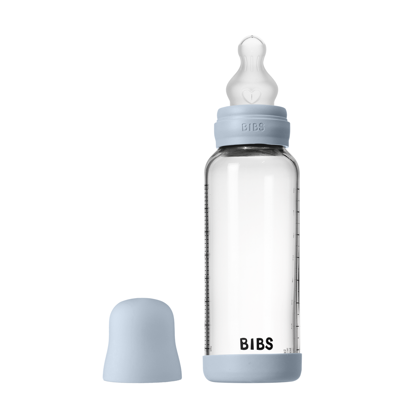 Bibs Baby Glass Bottle Round Silicone - Medium Flow (Colour: Baby Blue | Size: 240ml)