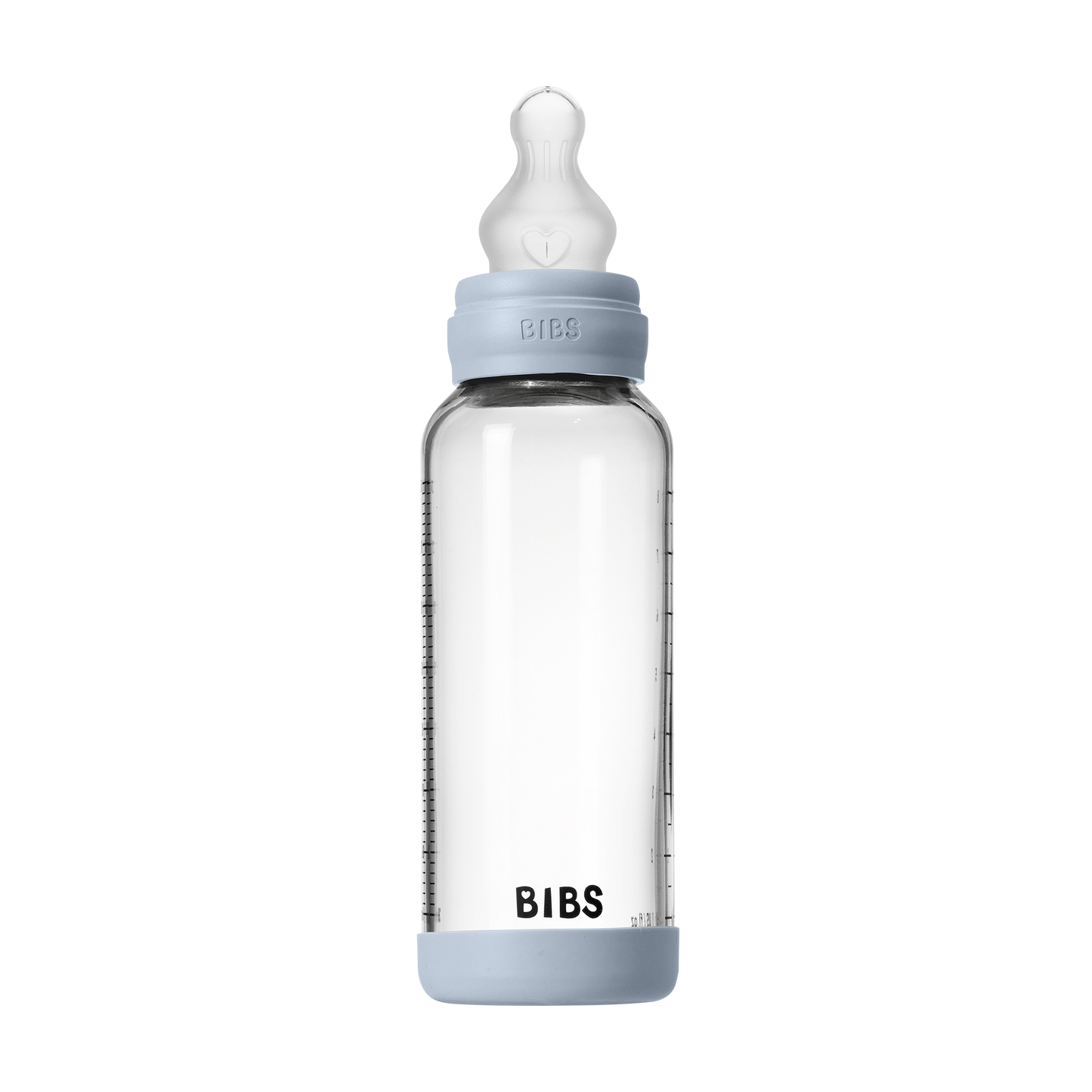 Bibs Baby Glass Bottle Round Silicone - Medium Flow (Colour: Baby Blue | Size: 240ml)