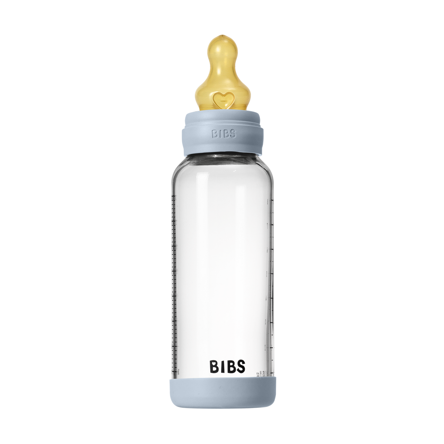 Bibs Baby Glass Bottle Round Latex - Medium Flow  (Colour: Baby Blue | Size: 240ml)