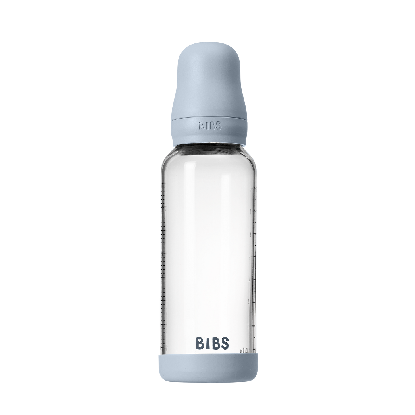 Bibs Baby Glass Bottle Round Latex - Medium Flow  (Colour: Baby Blue | Size: 240ml)