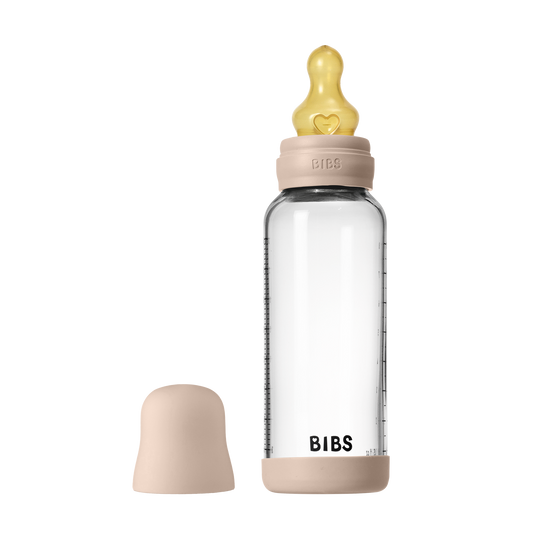 Bibs Baby Glass Bottle Round Latex - Medium Flow  (Colour: Blush | Size: 240ml)