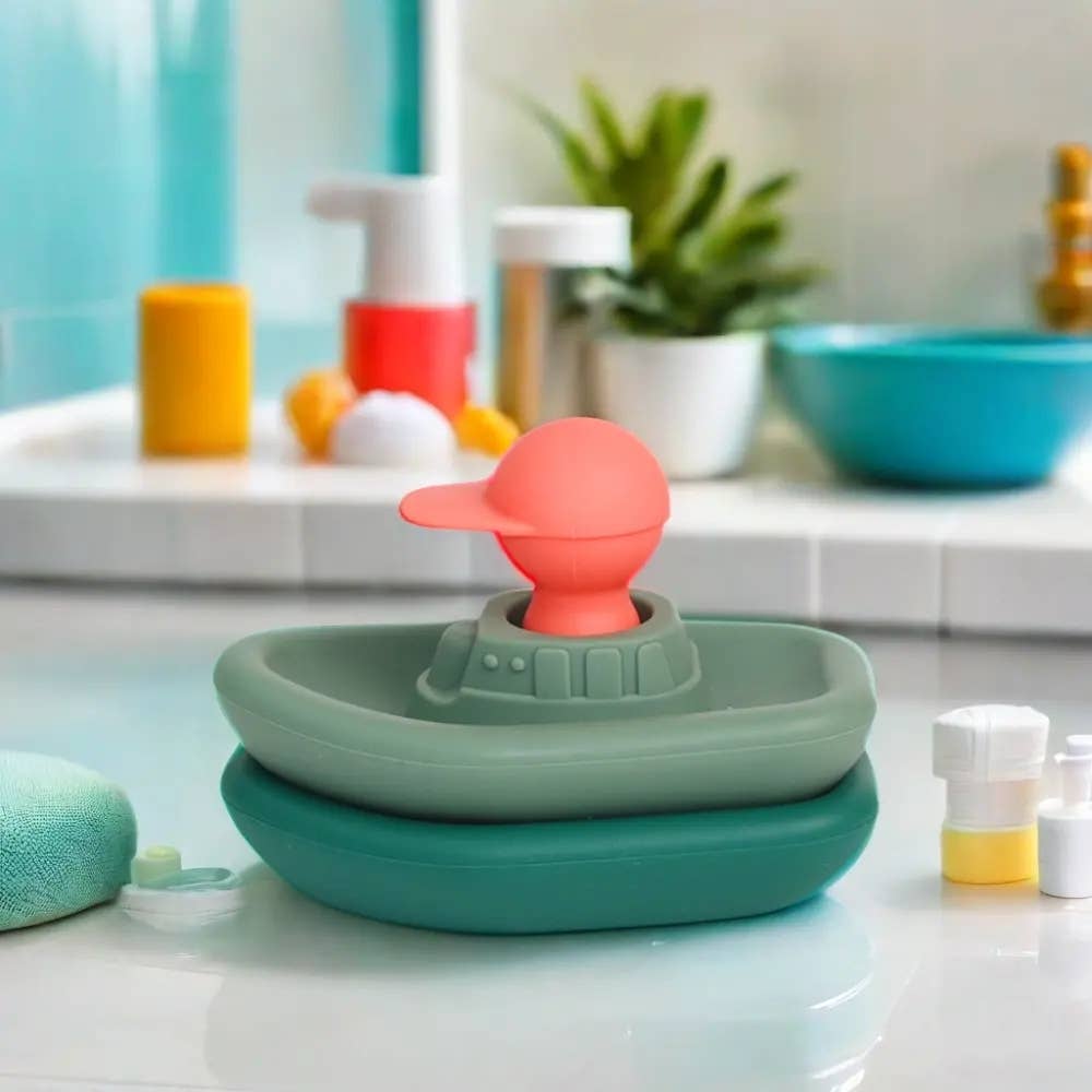 Bath awakening toy - Set of 2 boats and 1 captain: Green