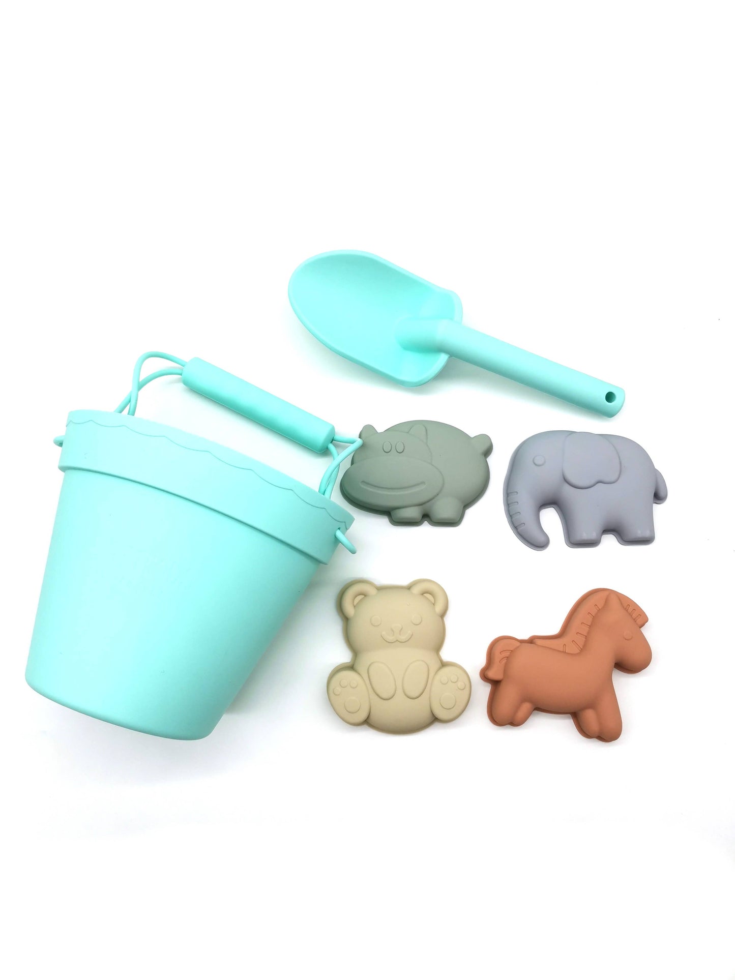 Silicone beach toys (bucket, shovel, and 4 accessories)