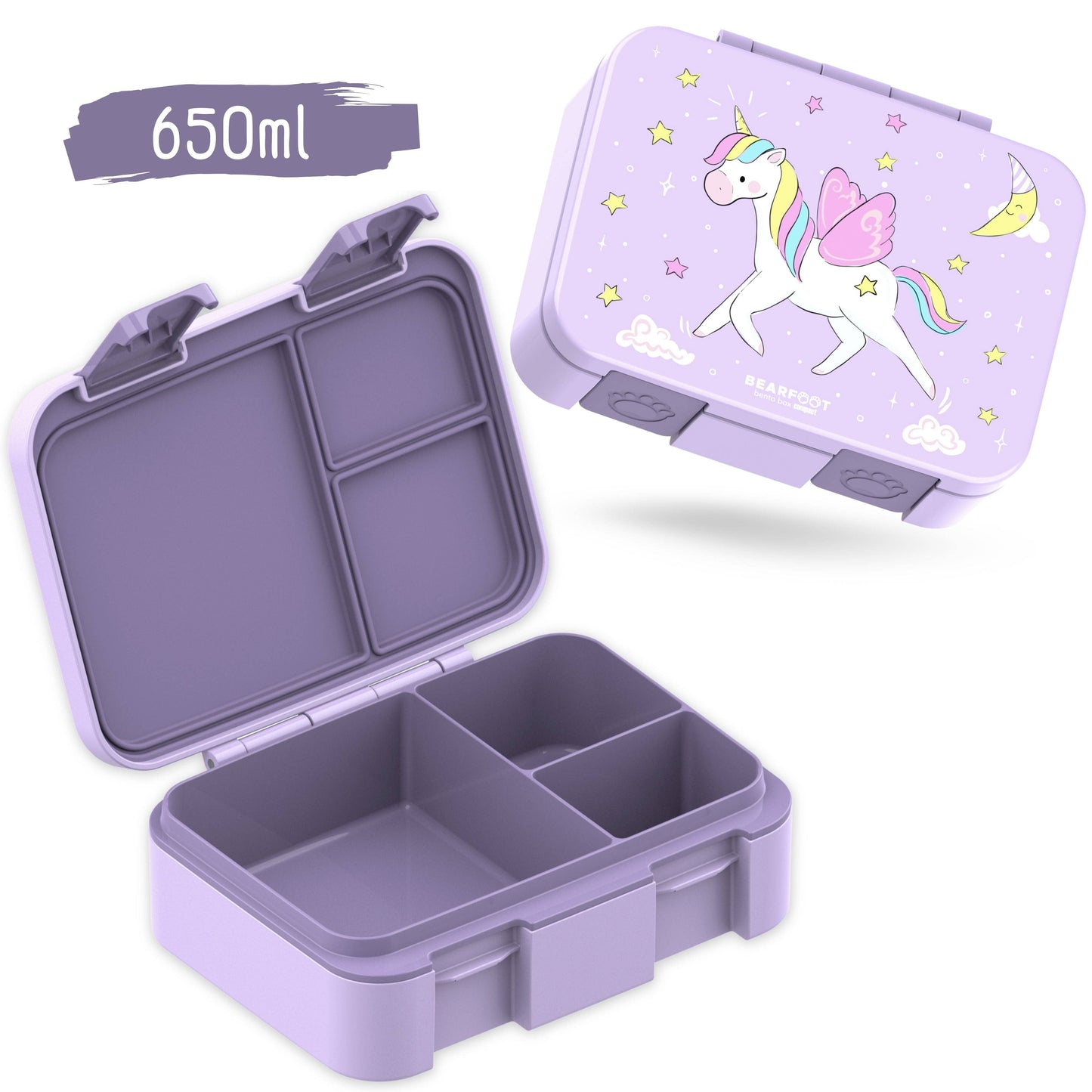 Lunchbox with compartments, lightweight & leak-proof - Unicorn purple: 650 ml