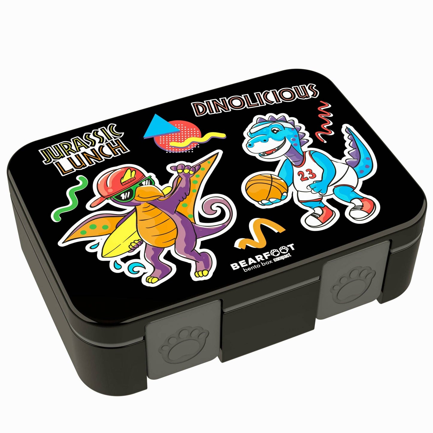 Lunchbox with compartments, lightweight & leak-proof - Black dinosaurs: 1,000ml