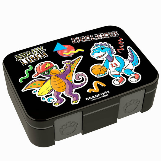 Lunchbox with compartments, lightweight & leak-proof - Black dinosaurs: 1,000ml