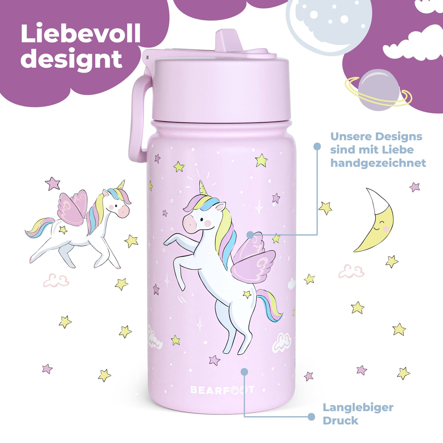 Thermo children's drinking bottle stainless steel - purple unicorn