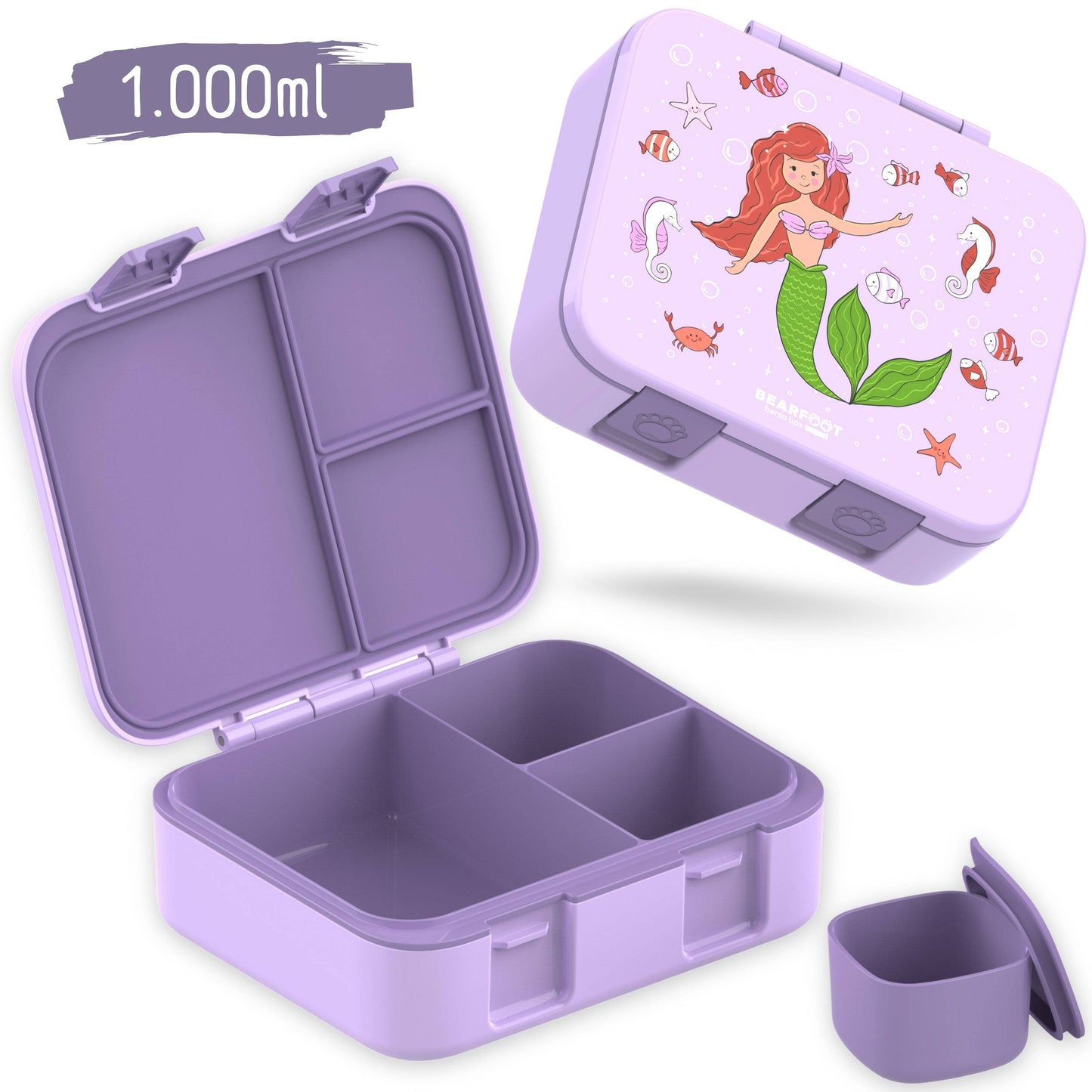 Lunch box with compartments, leak-proof - Mermaid purple: 1,000ml