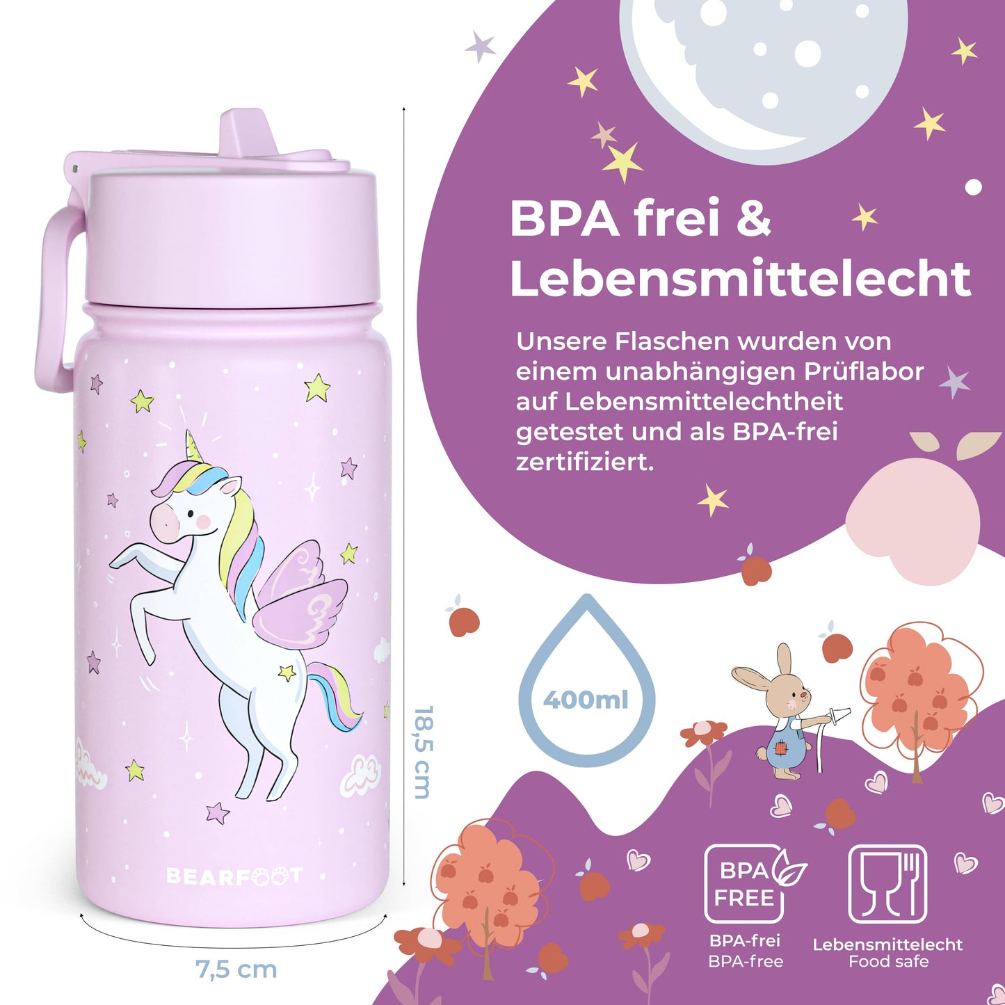 Thermo children's drinking bottle stainless steel - purple unicorn