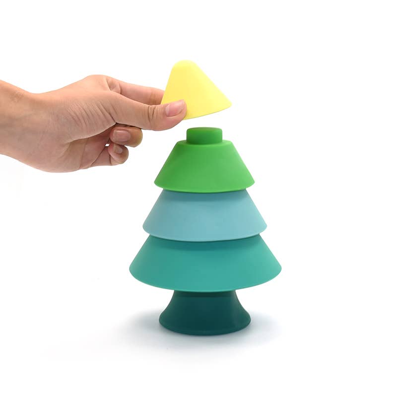 Stackable Silicone Tree: Educational Toy: Green and yellow