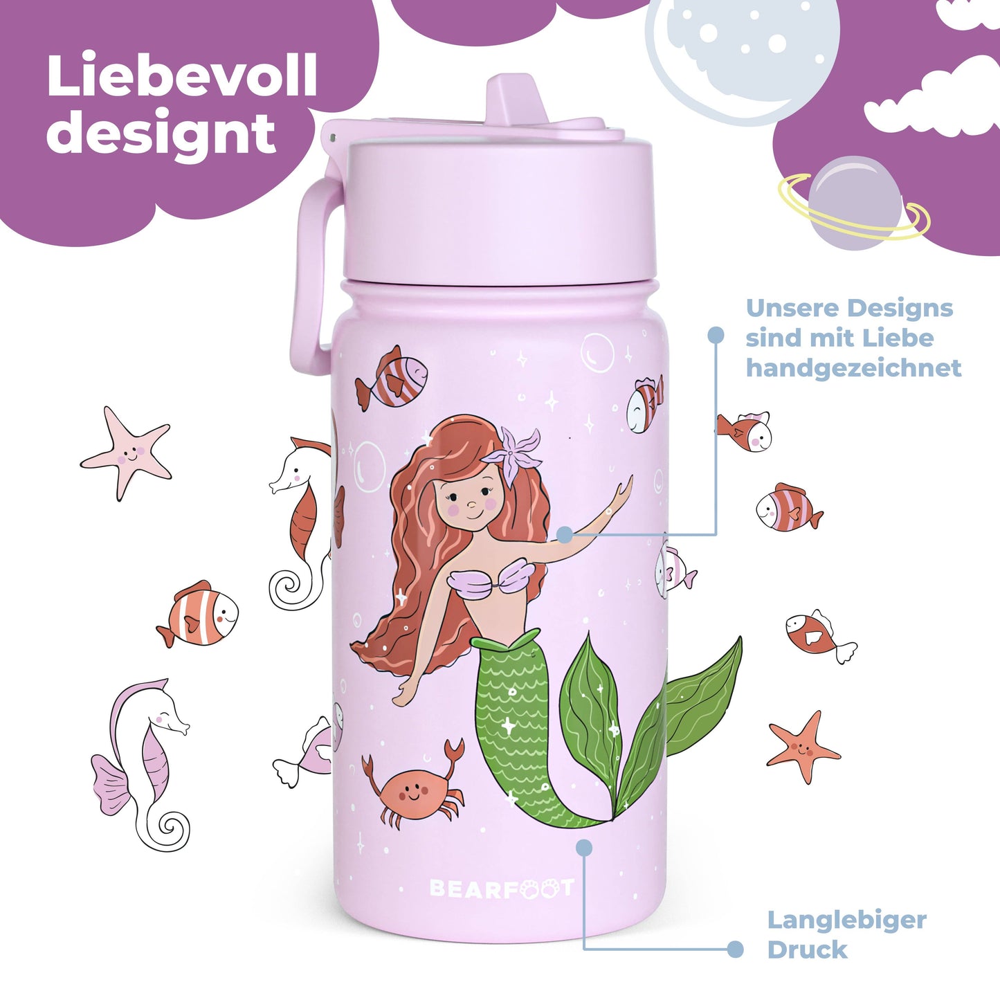 Thermo children's water bottle stainless steel - mermaid purple