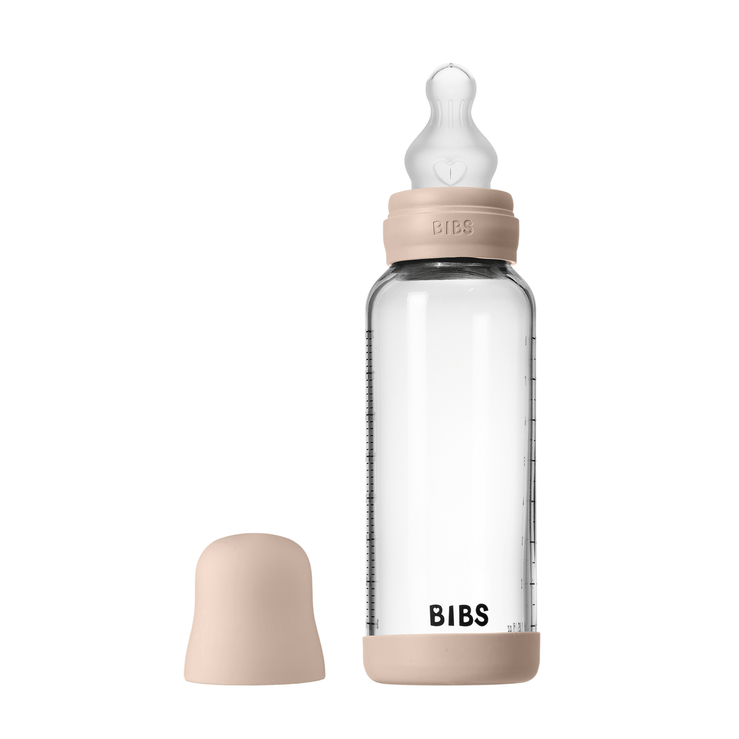 Bibs Baby Glass Bottle Round Silicone Medium Flow (Colour: Blush | Size: 240ml)
