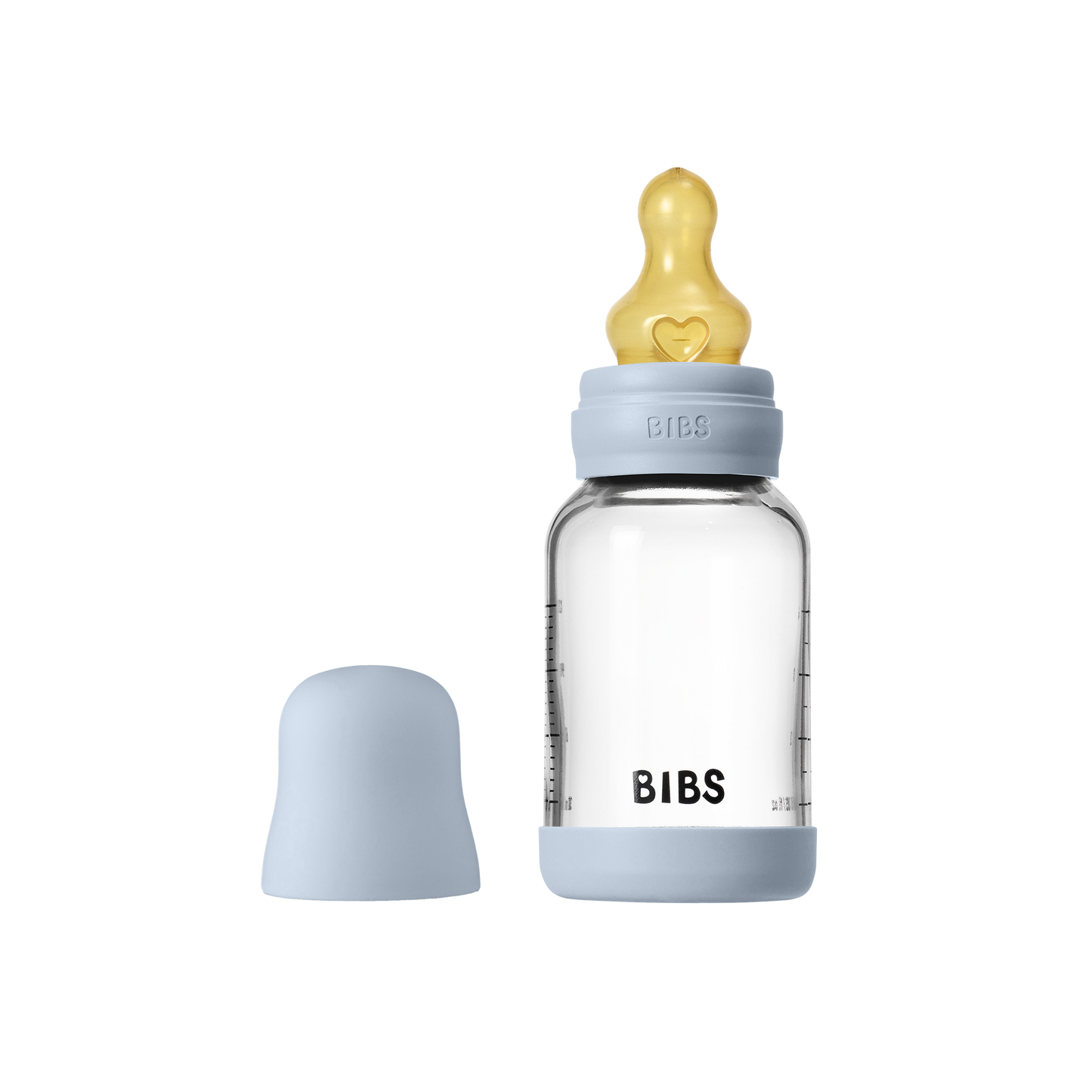 Bibs Glass Baby Bottle Round Latex - Slow Flow (Colour: Baby Blue | Size: 120ml)