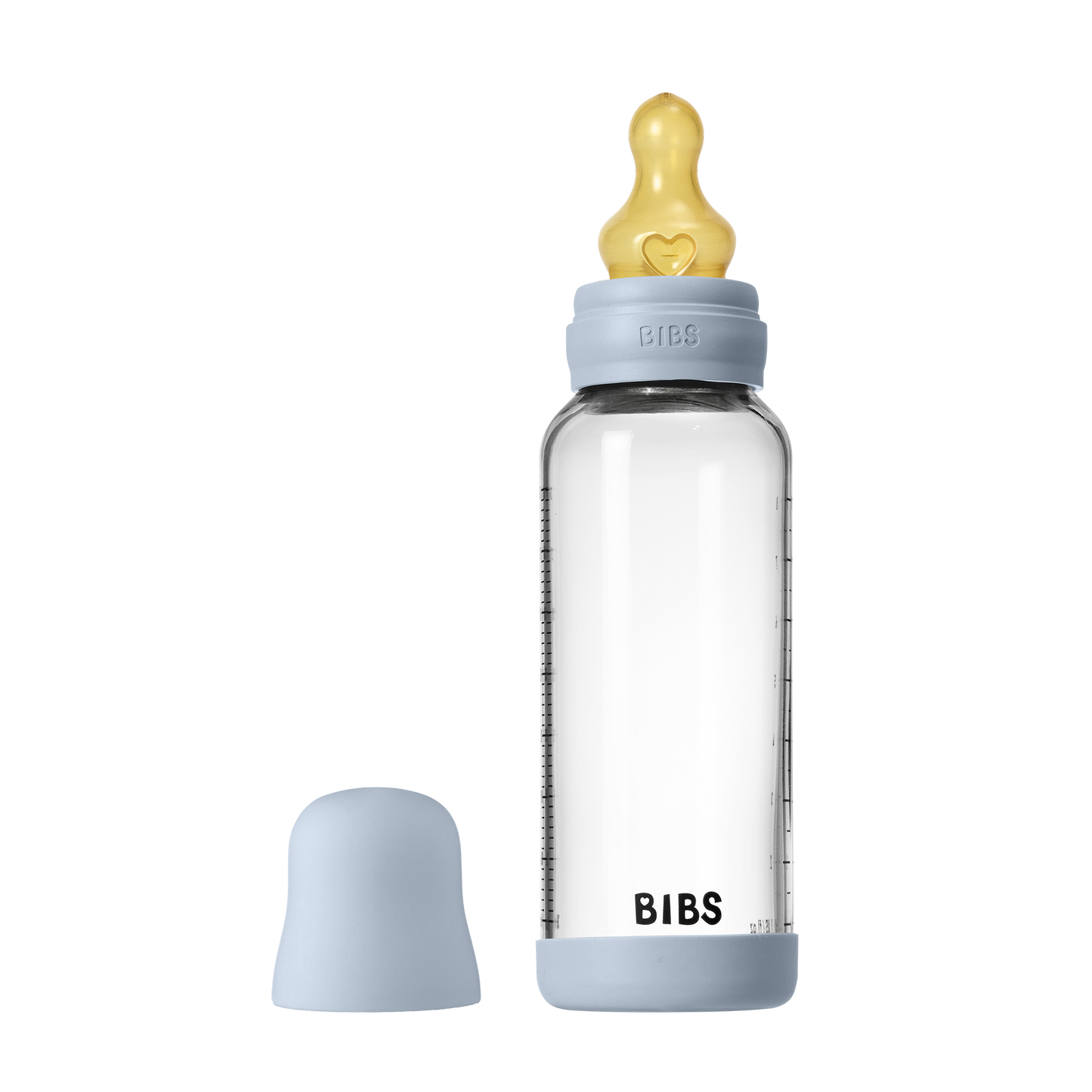 Bibs Baby Glass Bottle Round Latex - Medium Flow  (Colour: Baby Blue | Size: 240ml)