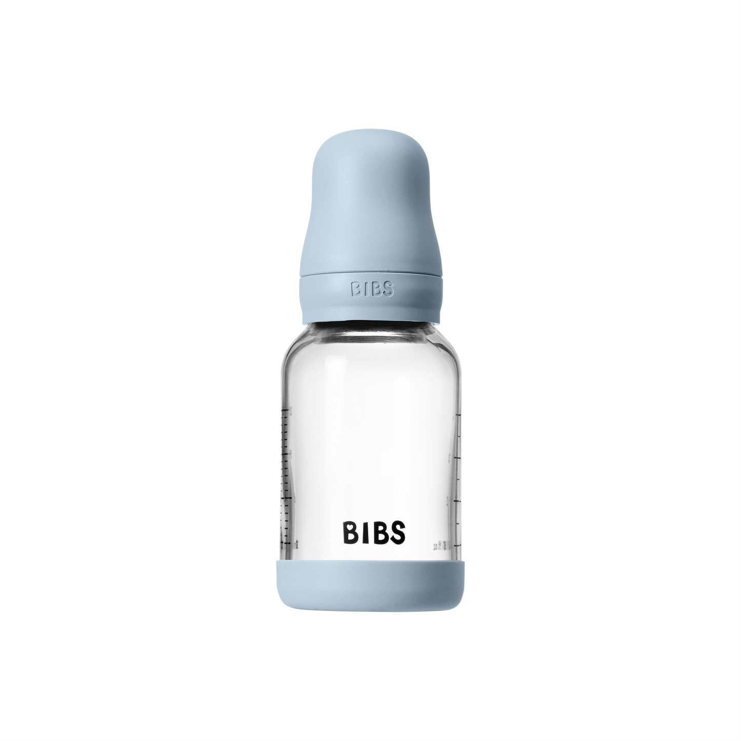 Bibs Glass Baby Bottle Round Latex - Slow Flow (Colour: Baby Blue | Size: 120ml)