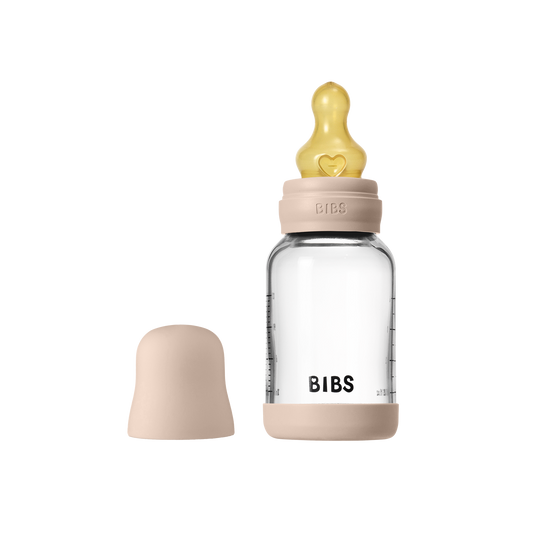 Bibs Glass Baby Bottle Round Latex - Slow Flow (Colour: Blush | Size:  120ml)