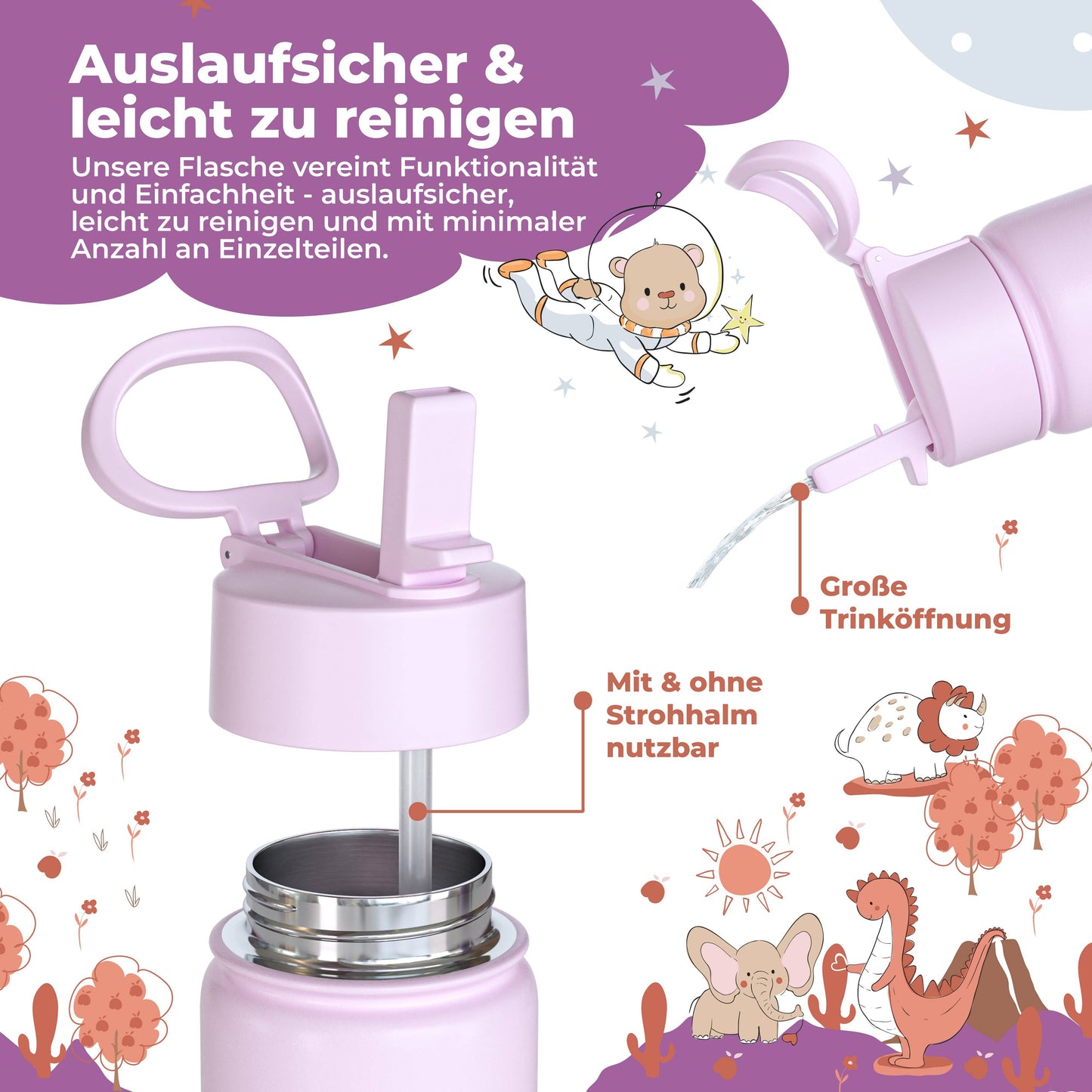 Thermo children's drinking bottle stainless steel - purple unicorn