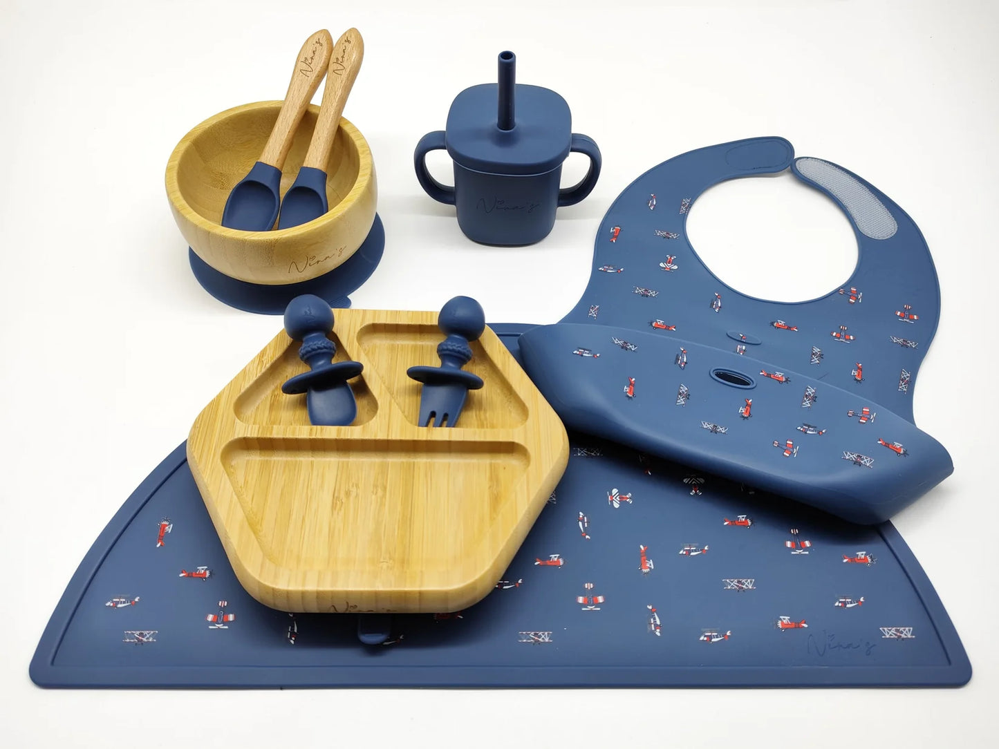 Silicone & Bamboo Feeding Set - 💙 Blue  Airplanes – ✈️
