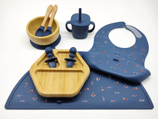 Silicone & Bamboo Feeding Set - 💙 Blue  Airplanes – ✈️